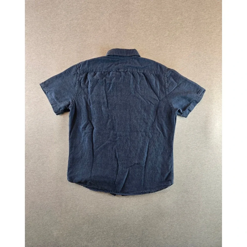Banana Republic Button Down Shirt Mens Large Navy Blue Slim Fit Linen Cotton